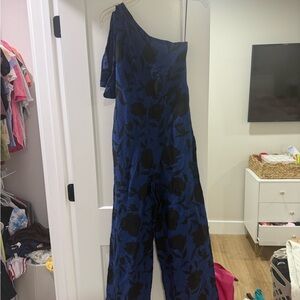 Kate Spade Blue and Black One-Shoulder Jumpsuit
